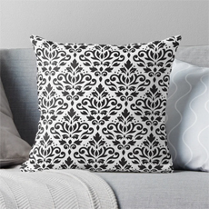 Scroll Damask BW Ptn Throw Pillow